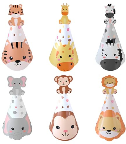 Falafoty 24PCS Tier Party Hüte Geburtstag Set, Tier Papier Krone Hut Party Kegel Hüte für Kindergeburtstag Tierkostüm, Partyhüte Fotorequisiten Zubehör Für Familienfeiern Für Kinder und Erwachsene