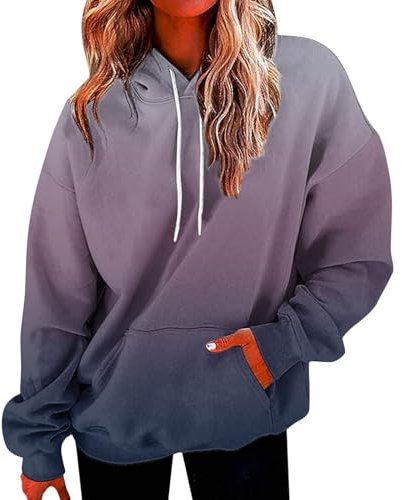 HOOUDO Sale Angebote Langärmliges Sweatshirt für Damen mit Taschen mit Buchstaben-Farbverlauf und Kapuzenpullover Damen Pullover Langarm Turtleneck Sweater Damen Damen STRI Sale Angebote Bestellung