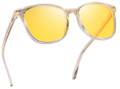 Myiaur Night Vision Glasses for Women Polarised Anti-Glare Glasses Safer Night Driving Square Yellow Lenses Reduce Headlight Glare