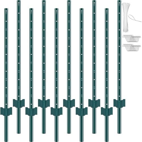 VEVOR Zaunpfosten 121,92 cm, 10er-Set Metallzaunpfosten, Weidezaunpfahl aus Kohlenstoffstahl hochwertige Zaunpfähle für Wildzaun, Weidezaun, Drahtzaun, Maschendrahtzäune, Wildschutzzaun
