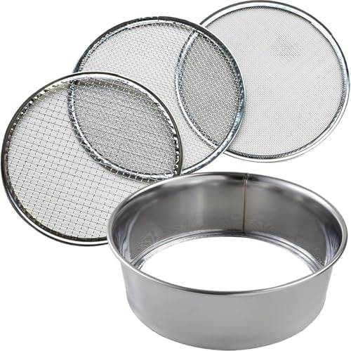 huanghqWanJia Garden Soil Sifter Riddle Sieve Set, Compost Sifter Contain 3 Sieve Mesh, Stainless Steel Rock Garden Sieve,Fine Mesh Sieve for Topsoil Beach Sand Gravel Sift(3mm/6mm/9mm