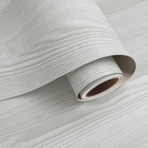 VaryPaper Self Adhesive Grey White Wood Wallpaper 40cmx200cm Wood Effect Sticky Back Plastic Wood Vinyl Wrap for Kitchen Cupboards Worktop Vinyl Covering Adhesive Table Cover Door Furniture Wrap
