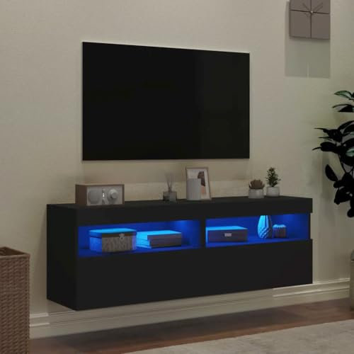 Canditree Ensemble Meubles TV Suspendu avec Lumières LED, Meuble TV Mural avec Rangement, étagère TV Flottante 120cm (Noir)