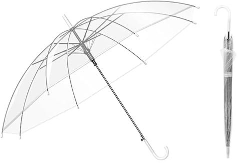 Paraguas Largo Transparente con 8 Varillas, Diseño Resistente al Viento, Mango Curvado, Ligero y Portátil, Protección Contra la Lluvia, Ideal para Bodas, Viajes al Aire Libre y Uso Diario