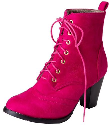 Onewus Stivali da donna con tacco a blocco, lacci, Matt Fucsia, 44 EU
