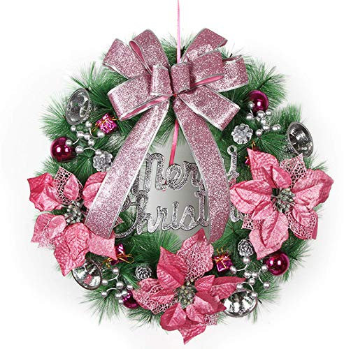 NIXUUANGCHISA Weihnachtskranz, Türkranz 50 cm/20 Zoll dekorativer Weihnachtskranz for drinnen oder draußen – Heim-Grab-Hochzeit, Lila(Roze)