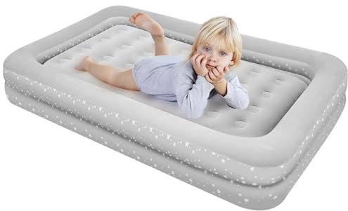 EQURROY Luftmatratze für Kinder von 4–7 Jahren: Reisebett für Kleinkinder mit Seiten, tragbare aufblasbare Kinderbetten mit glatten Plüsch-Oberflächen für Reisen, Hotels, Camping und Großelternheime