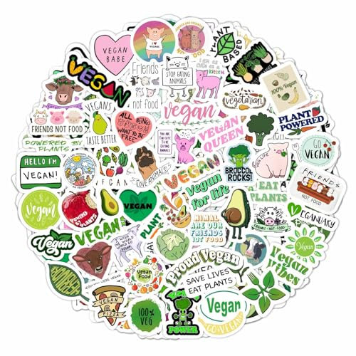 Vegane Aufkleber für Trinkflaschen und Laptops - Pflanzliche Party-Dekorationen, wasserdichte Vinyl-Aufkleber, veganer Lebensstil - Vegan Stickers