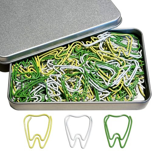 Büroklammern in Zahnform, niedliche Büroklammern, Lesezeichen, verschiedene Farben, lustiges Bürogeschenk für Frauen, Männer, Kollegen, Lehrer, Studenten, Mädchen, Jungen, 100 Stück