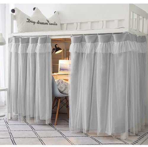XGOPTS Vorhang Hochbett Kinder Bettvorhang Hochbett für Mädchen Erwachsene Kinder Vorhänge für Bett Schlafsaal Bettvorhänge mit Organza Stoff Grau (200 x150 cm)