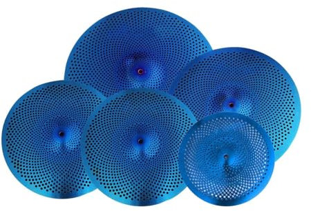 Luwecf Paquete de 5 Platillos de Bajo Volumen para Principiantes Que Practican Batería Regalo Robusto: Hi-Hat de 14, Crash de 16, Rash de 18, Azul