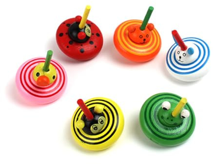 CIYODO 6 Stück Holz Kreisel mit Bunten Tiermotiven Kreatives Gyroskop Spielzeug für Kinder Fördert Hand Auge Koordination und Kreativität Lernspielzeug Zufälliger Stil