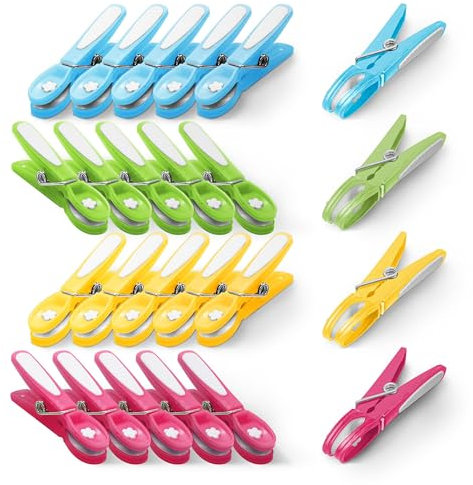 KEPLIN Clothes Pegs for Washing Line - 24 Pack (Multicolour), Washing Line Pegs with Metal Spring for Strong Grip, Washing Pegs Designed to Avoid Marks, UV Resistant Plastic for Indoor & Outdoor