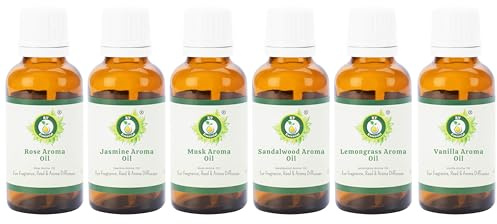 6er Pack Aroma Öle Rose Jasmin Moschus Sandelholz Zitronengras Vanille 100% rein natürlich Für Aromatherapie Spa Entspannung Haut Haar Duftkerze Diffusor Geschenkset DIY Mischungen 10ml (0.338oz)