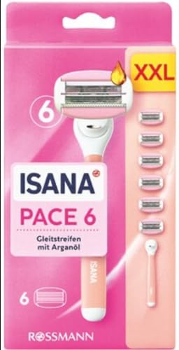 ISANA PACE 6 XXL Rasierer mit Arganöl, 6 Gleitstreifen, Damenrasierer Set mit 6 Klingen