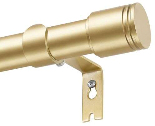 USFOOK Gardinenstange Gold Ausziehbar, Verstellbare Vorhangstange 80 bis 304 cm, 25mm Durchmesser Metall Gardinenstange mit Zylindrischen Endstück