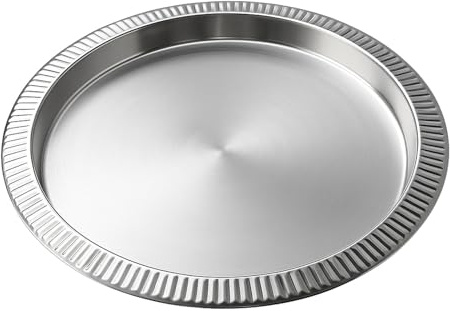 Murago - Edelstahl Tablett Ø 35 cm rund - Serviertablett silber mit gerilltem Rand - Dekotablett für Kerzen, Kaffee, Pflanzen - rundes Metalltablett als stilvolle Tischdeko Geschenkidee Isteme Slibo