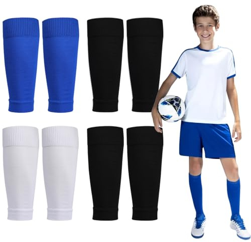 CBHTMY 4 pares de calcetines de fútbol, calcetines de fútbol para niños, diseño de cinta, tubo, sin calcetines, calcetines deportivos, calcetines de entrenamiento