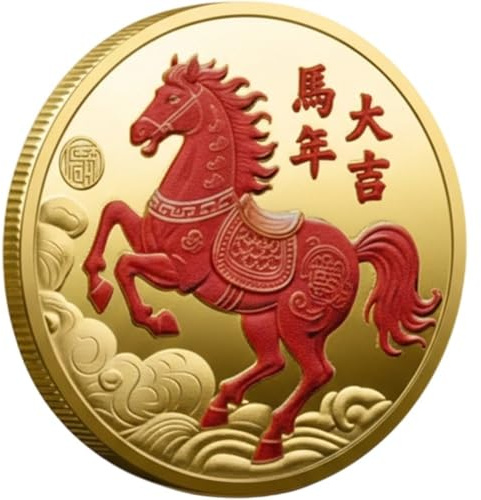 Luxylei Pièce De Collection Chinoise Représentant Le Cheval du Zodiaque 2026, Médaille Colorée, Médaillon Commémoratif Peint À l'effigie du Cheval, Année du Cheval.