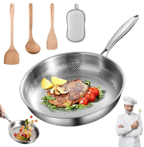 Ruileyou Titan Pfanne, Titanpfanne Mit Deckel und Spatel, Titanium Pfanne für Non-Stick, TitanPfanne Unbeschichtet, Kratzfest, Geeignet für Alle Herdarten (Ohne Deckel, 22cm)