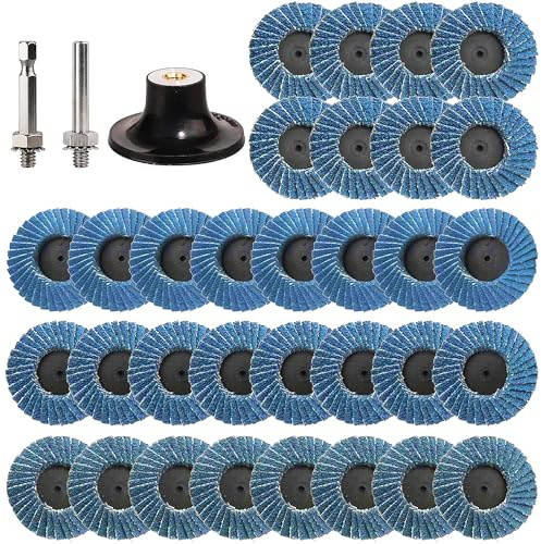 32 Stk Fächerscheiben 50mm für Bohrmaschine, 2 Zoll Schleifscheiben Körnung 40/60/80/120 Zirkonkorund Schruppscheibe mit 6,35 MM Adapter für Metall Holz Stahl Schnelles