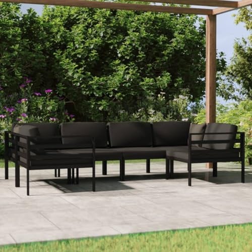 Mokuyary 6-TLG. Garten-Lounge-Set mit Kissen Aluminium Anthrazit Gartenmöbel Set, Outdoor Balkonset Terrassenmöbel, Gartenlounge Sitzgruppe für Terrasse, Balkon, Garten -B