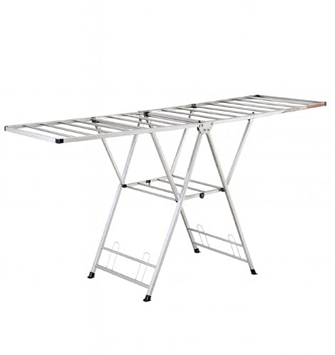 IlGruppone Stendibiancheria in Acciaio Inox 180 Cm Pieghevole Stendino Robusto Griglia Antipiega Portatile per Uso Interno Esterno Piedini Antiscivolo (Acciaio Inox)
