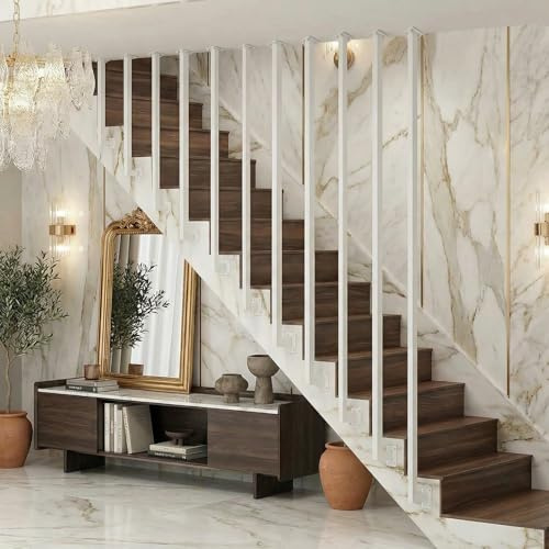 Ringhiera per Scale Interne Personalizzata, Ringhiera in Ferro, DIY Corrimano per Scale Interne, Ringhiera a Forma di L con Rivestimento Zincato, Corrimano a L per Soffitta, Veranda (Bianco, 30cm)