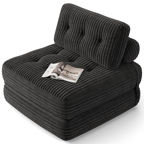 Xbro Faltbares Schlafsofa, Klappsofa 2-in-1 Mit Schlaffunktion, Gästebett Für Kleine Räume, Cordbezug, Verstellbare Kopfstütze, Boden Sofa, 170 x 85 cm, Schwarz