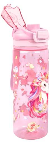 Decalsweet Kids Water Bottle with Handle, BPA Free Kid Water Bottle Unicorn | 650Ml Bpa-Free Tritan Bottle With Handle, Leakproof Design, Ideal For Girls & Teens At School, Travelling And Gym Workouts
