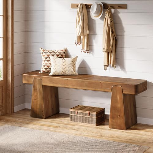 TRIBEWOOD Massivholz Schuhbank 120 cm, Flurbank & Garderobenbank für Eingangsbereich, Farmhouse Holzbank mit Verdickten Beinen, Sitzbank Flur, Schlafzimmer, Esszimmer, Dunkelbraun