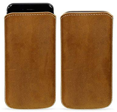 MediaDevil iPhone SE (2022 & 2020), 8/7 / 6s / 6 Leather Pouch Case with Pull-Tab (Rustic Brown) - Artisanpouch