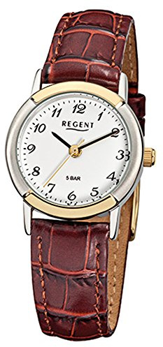 Regent Damen-Armbanduhr Elegant Analog Leder-Armband braun Quarz-Uhr URF576