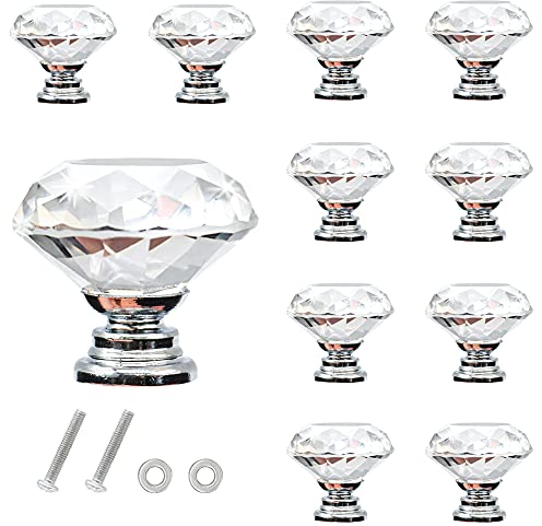 CCUCKY Schrank Knöpfe-Sets, 30 mm 10 Stück Diamant Form Kristall Schrank Knöpfe,Garderobe Ziehgriffe,Moebelknauf Griff für Schublade,Möbel,Einzigartige Dekoration