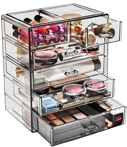 Sorbus 6-Drawer Makeup Organizer with Small & Wide Drawers (Black Jewel)