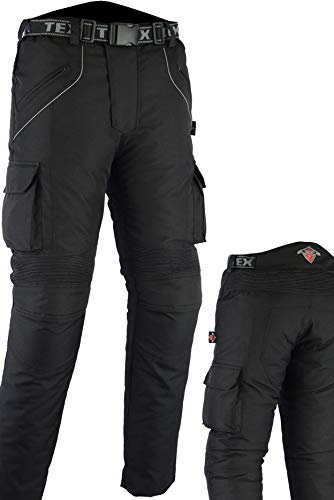 Texpeed Motorradhose mit protektoren herren - Textil Wasserdicht Motorroller Motorrad Bikerin Mit CE Schutz rüstung (EN 1621-1) - Schwarz - (10XL Taille/Kurz Bein)