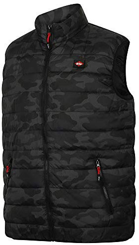 Lee Cooper LCVST708 ropa de trabajo para hombre Slim Fit Ligera impresión de Camo acolchado chaleco a prueba de viento impermeable térmica Chaleco Chaleco, Negro Camo, 2X-Large