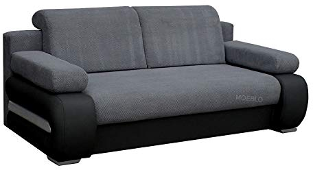 mb-moebel Sofa mit Schlaffunktion und Bettkasten Couch für Wohnzimmer Schlafsofa Schlafcouch Sofagarnitur Polstersofa Wohnlandschaft mit Bettfunktion 3 Sitzer 206x96x82 cm York (Dunkelgrau + Schwarz)