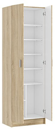 Alphabet Armadio Armadietto Multiuso A Colonna Con 2 ante e 8 Ripiani Ingresso Camera Da Letto 59 x 37 x 180 Cm Colore Rovere Chiaro