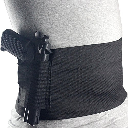 Gexgune Tactical Elastic Waist Concealed Carry Belly Band Pistol Gun Holster 2 Magazine Pouch For G1ock 23 S1g 226(L:Fit Waist From 32''-64.5'')