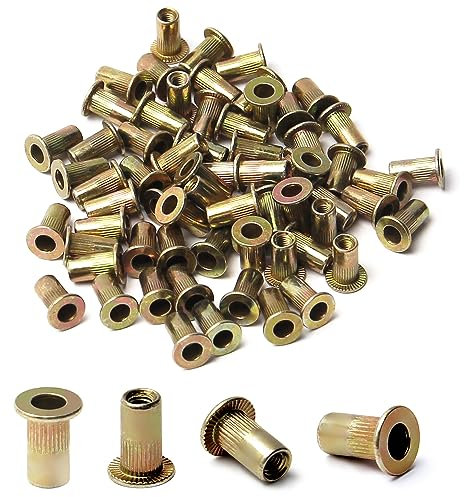 MroMax M3 Karbonstahl Nietmuttern Flachkopf Einsatz Mutter gelb verzinkt 100 Stück