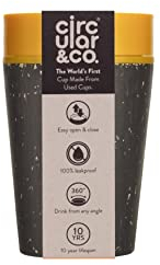 Circular and Co Leakproof Reusable Coffee Cup 8oz/227ml - The World's First Travel Mug Made from Recycled Cups, 100% Leak-Proof, Sustainable & Insulated. (Black & Electric Mustard)