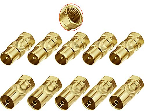 Greluma 10 Pièces Adaptateur Mâle/Femelle de Type F vers Coaxial Mâle/Femelle, Câble Coaxial d'antenne TV Adaptateur F-Connecteurs Connecteur à Vis de Type F vers Convertisseur d'antenne Coaxiale RF