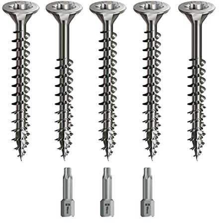 Spax Holzschrauben-SET Voll/Teilgewinde + Torx Bit | 5 Größen: 3x30; 4x40; 4,5x45; 5x80; 6x100 | Edelstahl A2 - rostfrei