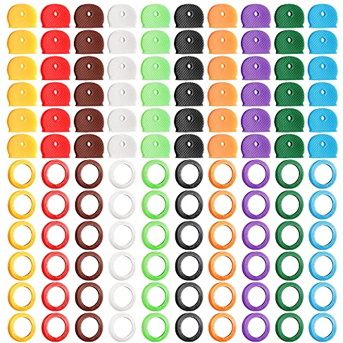 120 Stücke Schlüssel Kappen Tags Zettel Abdeckungen Set, Kunststoff Schlüssel Identifikation Codierringe 10 Farben Schlüssel Kappen Abdeckungen 2 Stile Schlüssel Kappe für Haus Schlüssel