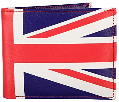 Designer Hudson & James London Herren-Geldbörse aus echtem bedrucktem Leder, mit Reißverschluss, Münzfach, Kreditkartenhalter, Bifold Geldbörse, britische Flagge, Schwarz , M, Zeitgenössisch