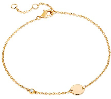 FANCIME Damen Kette/Armband aus Solide 14K 585 Gelb Gold Anhänger mit echter Diamant, Valentinstag Geschenkschmuck für Damen Mädchen