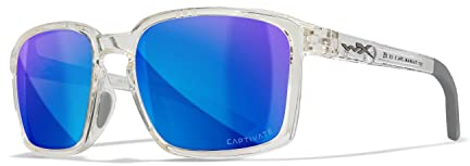 Wiley X | WX Alfa | Sonnenbrille Herren | Blau Spiegel Gläser/Glänzend Transparent Gestell │ Sonnenbrille Herren Polarisiert │ Sport Outdoor Fahrradbrille | 100% UVA/UVB-Schutz