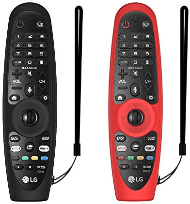 WUZUN 2PCS Custodia Protettiva per LG AN-MR600/ MR650/ MR18BA/ MR19BA/ MR20GA Telecomando Magico, Custodia in Silicone Antiurto Antiscivolo Che si Illumina al Buio con Cordino (Nero + Rosso)