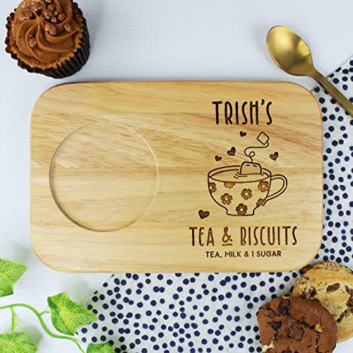 Personalised Tea & Biscuits Board, Wood Treat Board, Snack Tray, Mother's Day, Birthday Gift for Mum, Grandma, Friend - Any Name